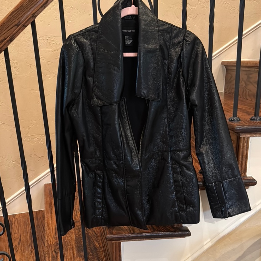 Vintage Central Park West Black Faux Leather Jacket Fitted Tailored Design